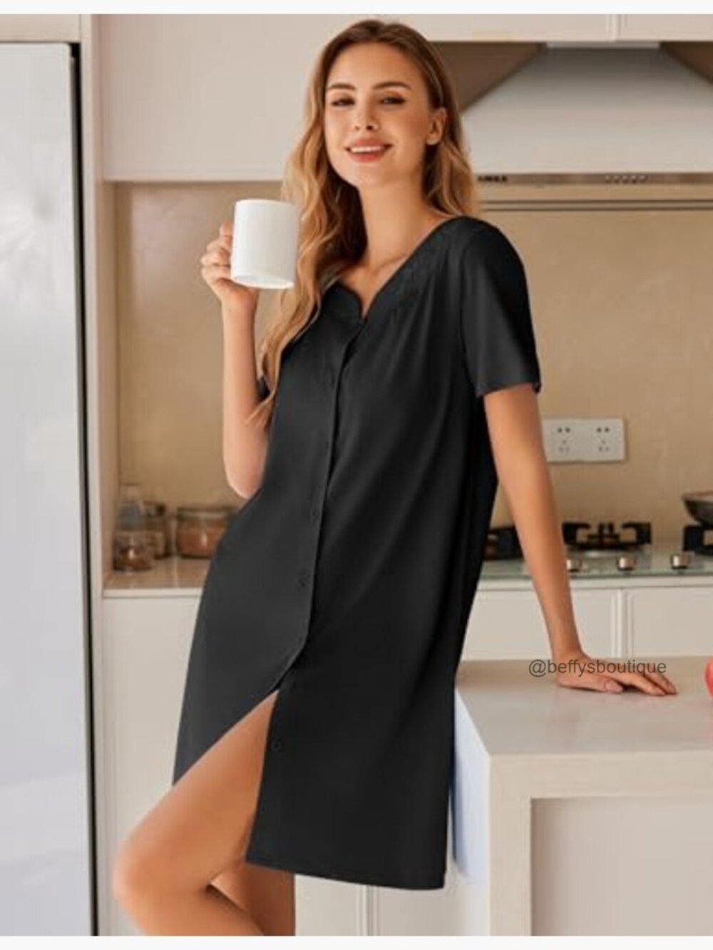Cotton Button Down Nightgown Short Sleeve Pajama Dress Sleepshirt Embroidered - Picture 2 of 6